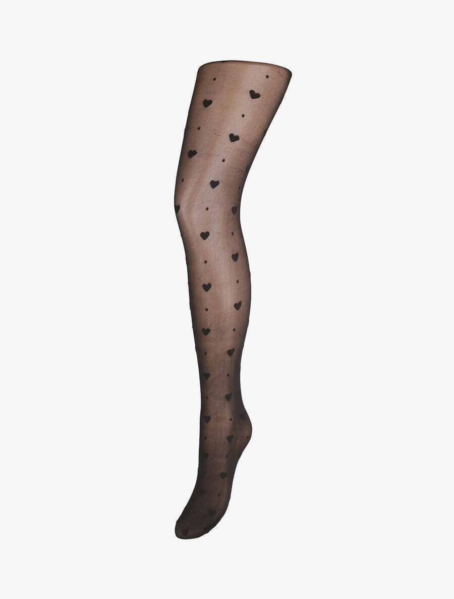 Collants voile à motifs à pois et coeurs - Noir - 1