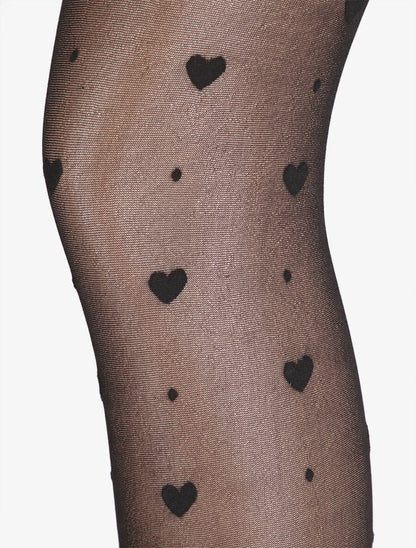 Collants voile à motifs à pois et coeurs - Noir - 2