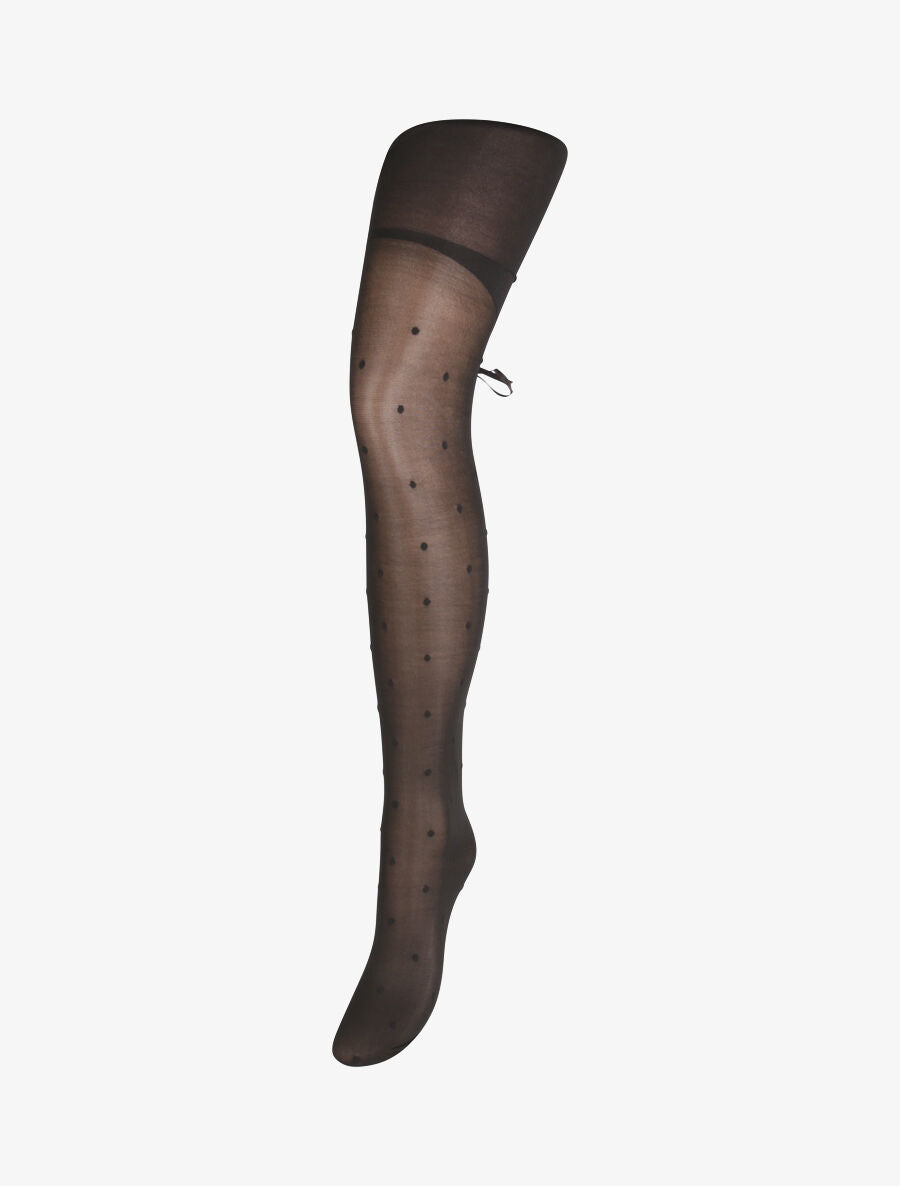 Collants en voile style porte-jaretelle à nœud - Noir - 3