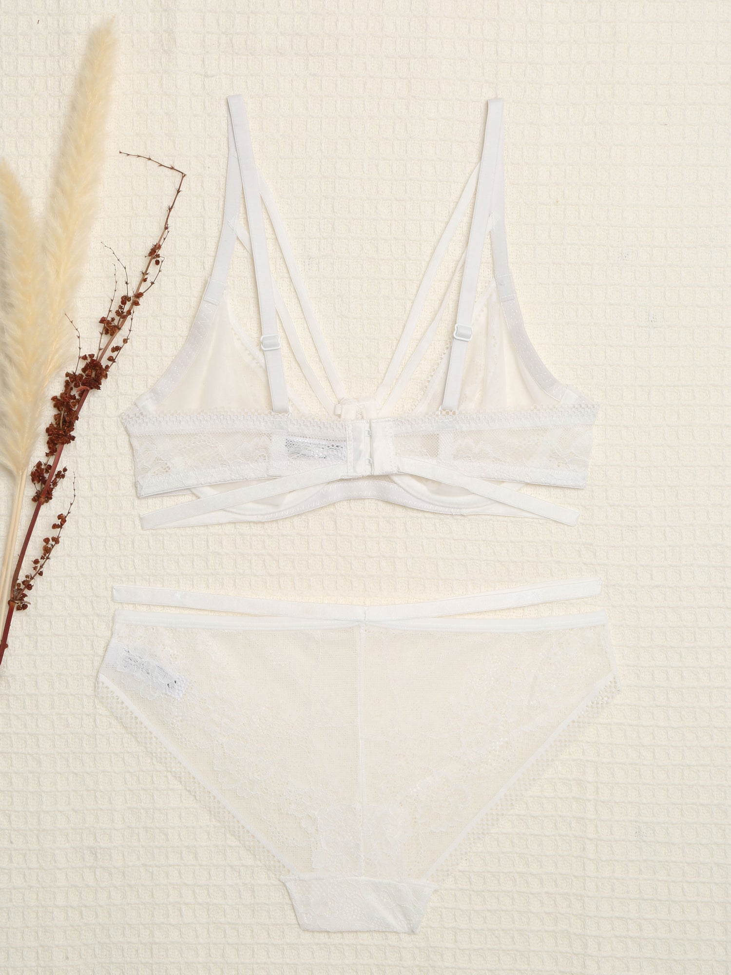 Ensemble en dentelle à lanières croisées - Blanc - 2