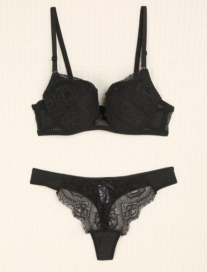 Ensemble en dentelle et tulle à liens - Noir - 4