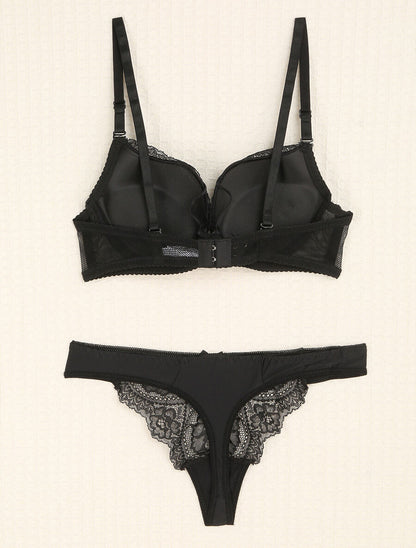 Ensemble en dentelle et tulle à liens - Noir - 2