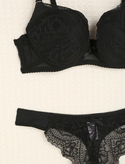 Ensemble en dentelle et tulle à liens - Noir - 3