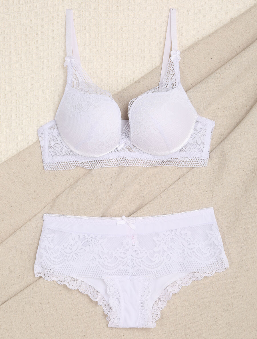 Ensemble en dentelle fleurie - Blanc - 4