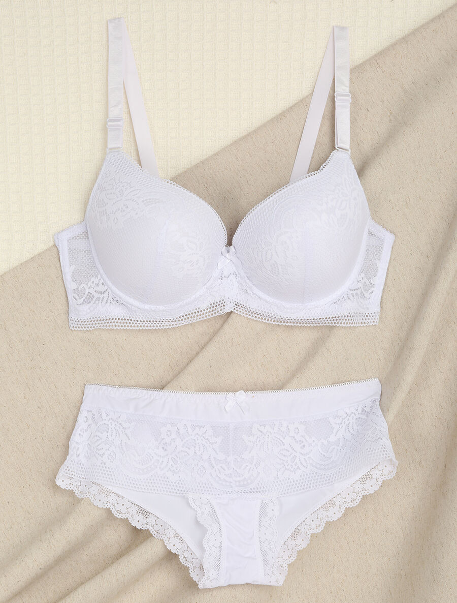 Ensemble grande taille en dentelle fleurie - Blanc - 1