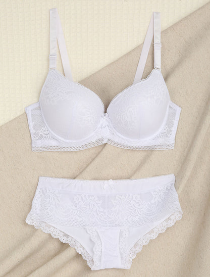 Ensemble grande taille en dentelle fleurie - Blanc - 1