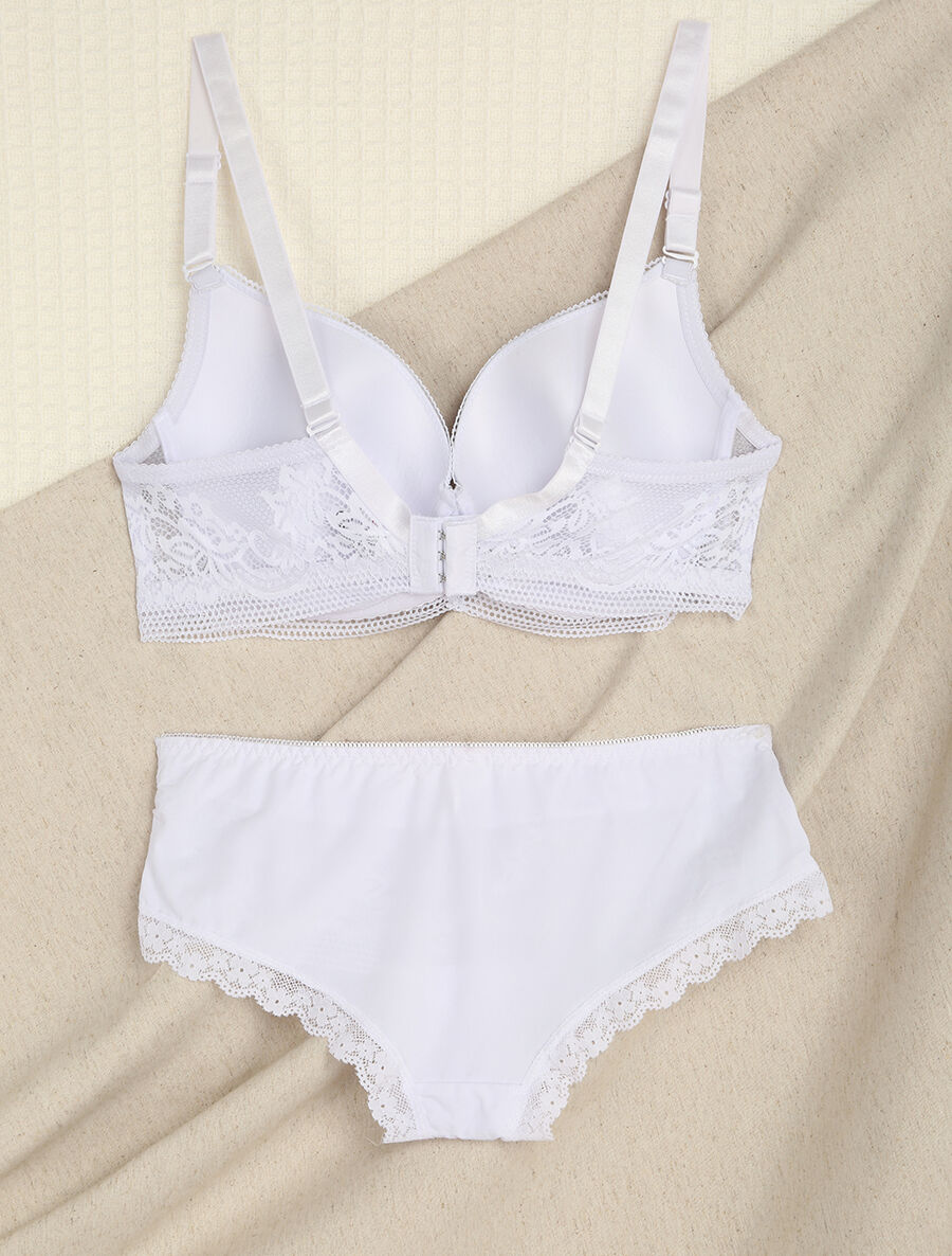 Ensemble grande taille en dentelle fleurie - Blanc - 2