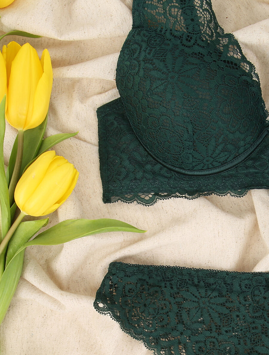 Ensemble en dentelle à motifs fleuris - Vert sapin - 3