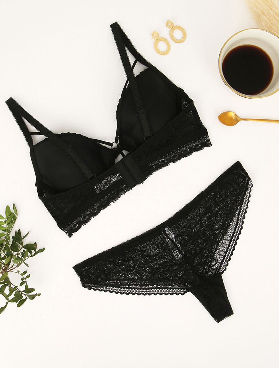 Ensemble à bords dentelle et lace out - Noir - 2
