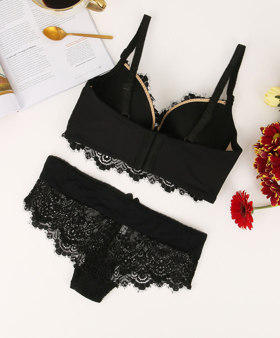Ensemble en dentelle et en résille - Noir/beige - 2