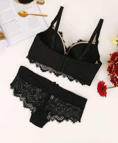 Ensemble en dentelle et en résille - Noir/beige - 2