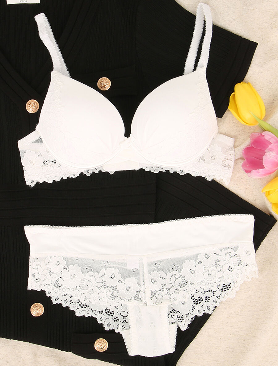 Ensemble emboitant en résille et en dentelle - Blanc - 4