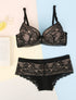 Ensemble en dentelle fleurie - Noir/nude - 1