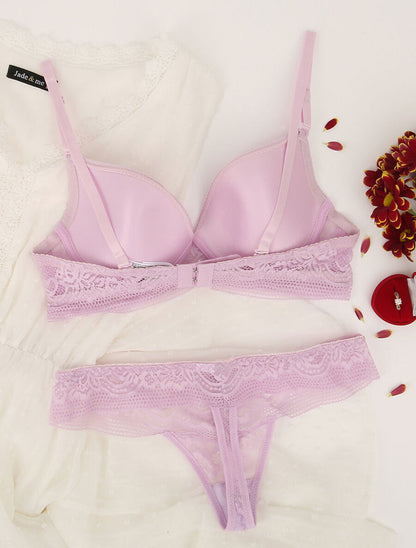 Ensemble en dentelle fleurie et détail noeud - Lilas - 2