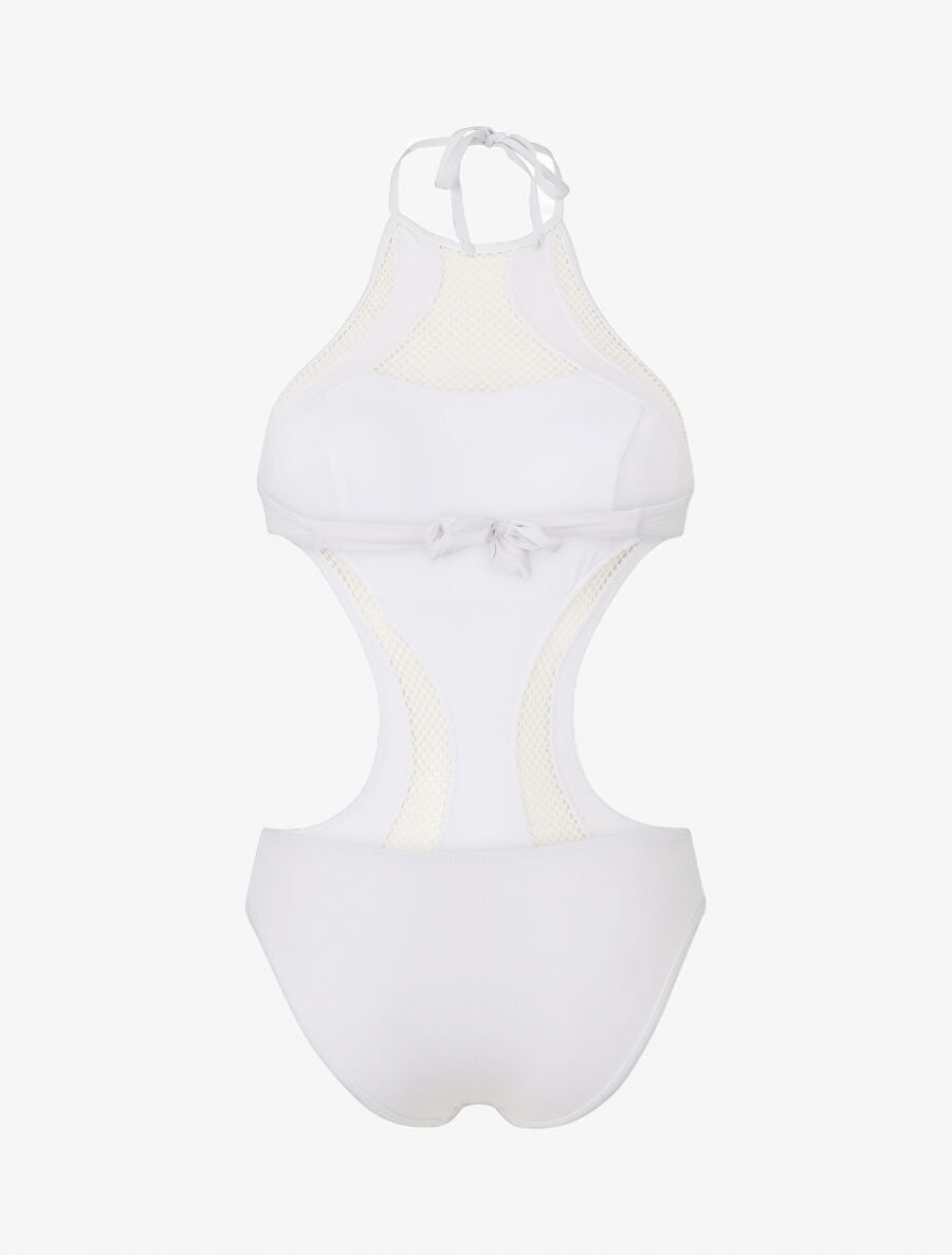 Maillot une pièce à empiècements en résille - Blanc - 2