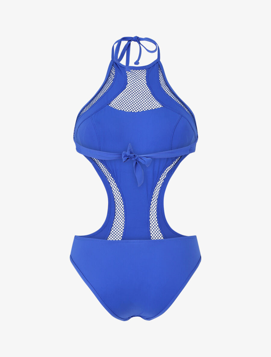 Maillot une pièce à empiècements en résille - Bleu électrique - 2