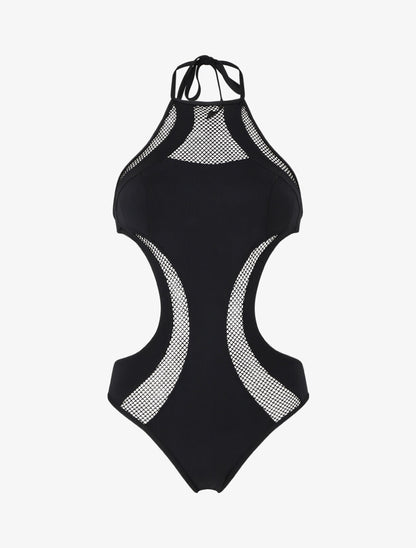 Maillot une pièce à empiècements en résille - Noir - 4