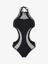Maillot une pièce à empiècements en résille - Noir - 4