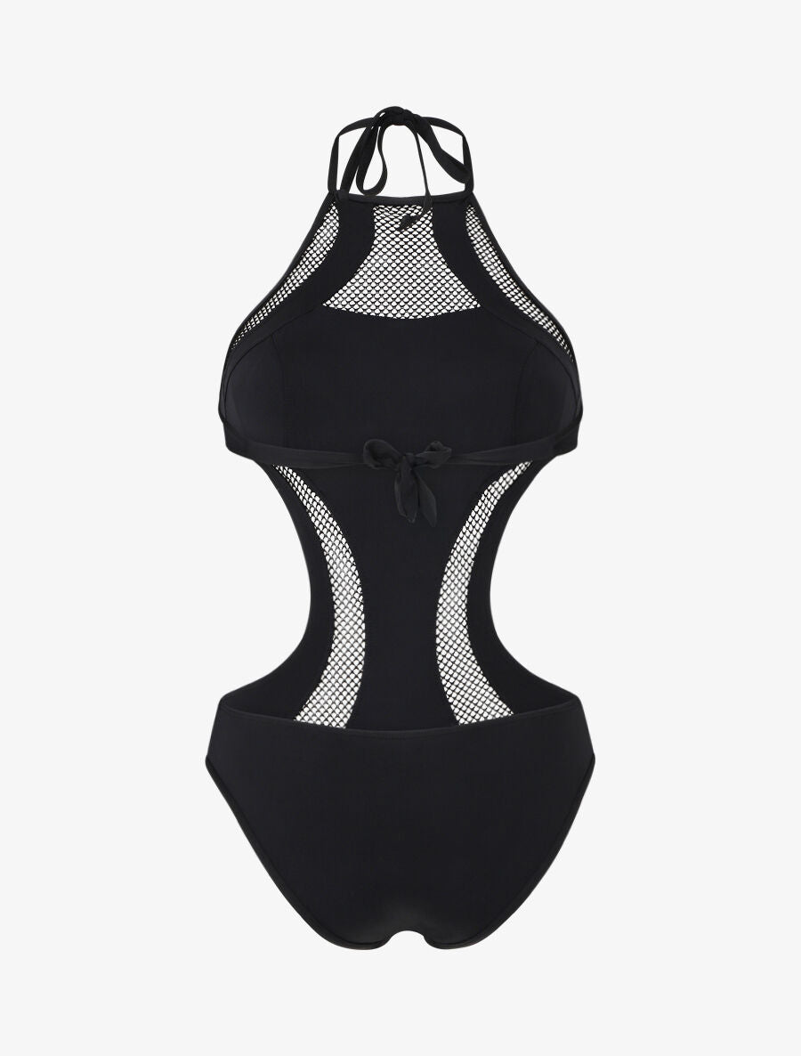 Maillot une pièce à empiècements en résille - Noir - 2