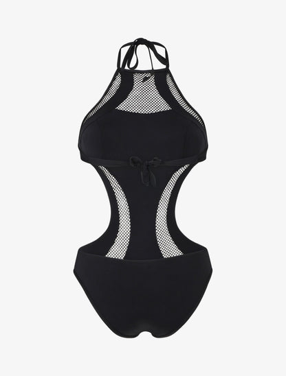 Maillot une pièce à empiècements en résille - Noir - 2