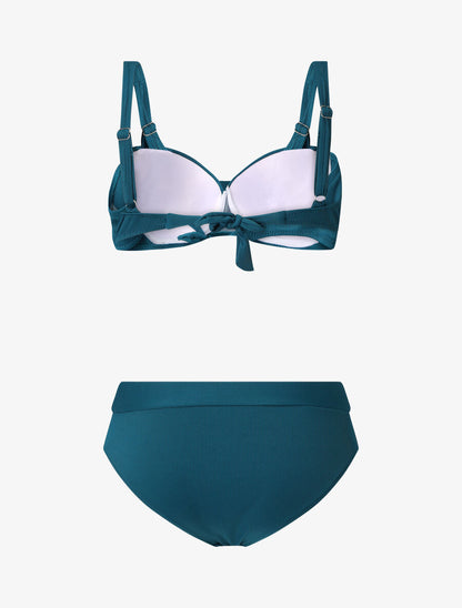 Maillot deux pièces taille haute côtelé - Bleu canard - 2