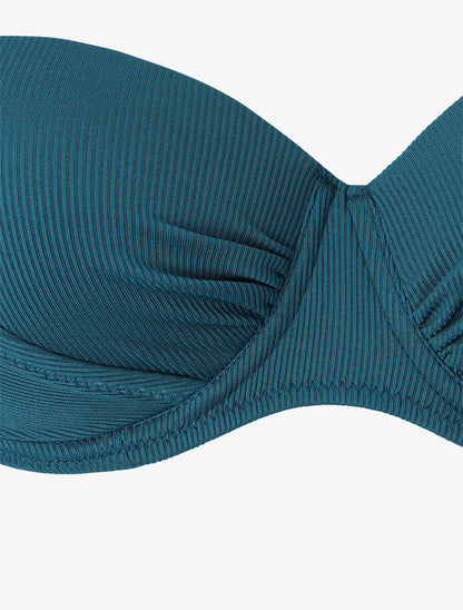 Maillot deux pièces taille haute côtelé - Bleu canard - 3