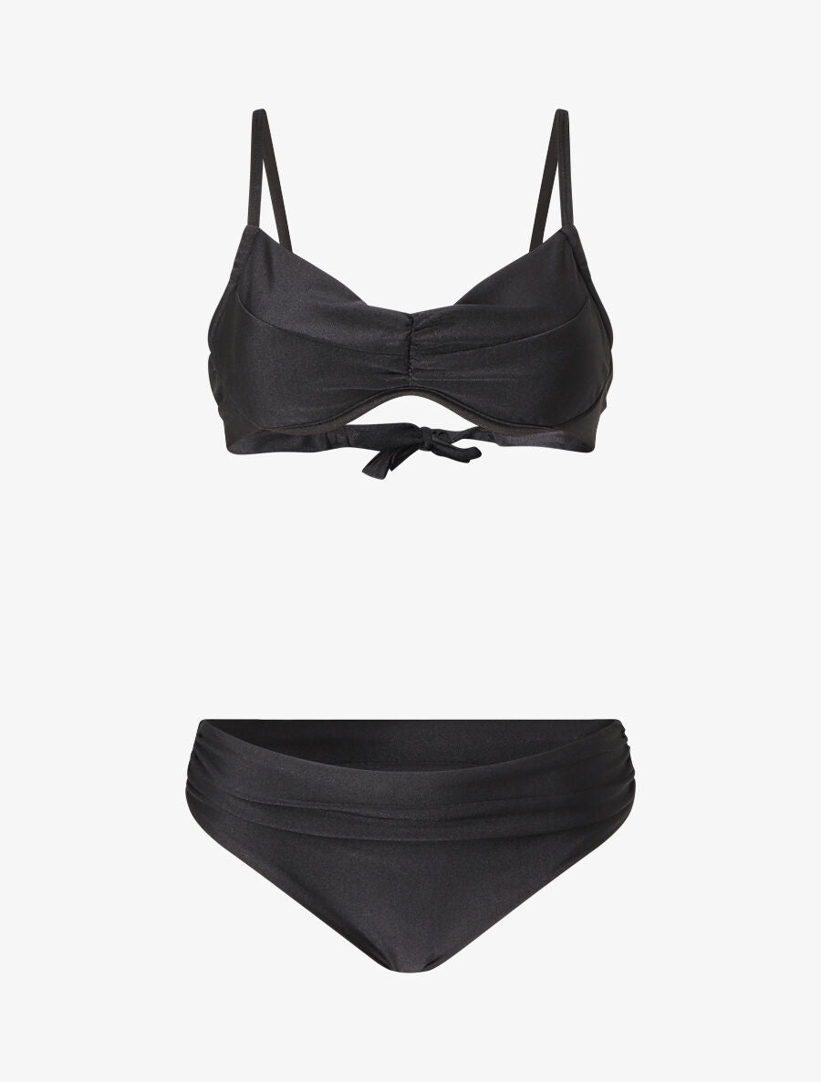 Bikini satiné et plissé - Noir - 1
