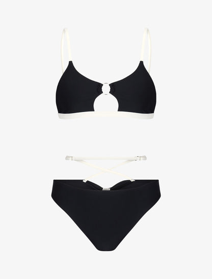 Bikini échancré à anneau - Noir - 1