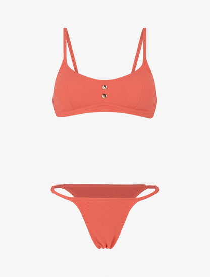 Bikini à brassière texturée et tanga - Rose saumon - 1
