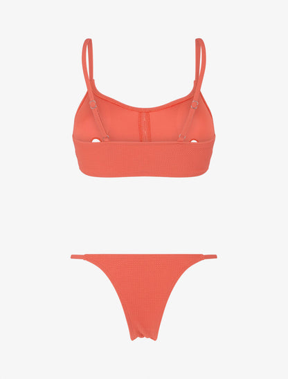 Bikini à brassière texturée et tanga - Rose saumon - 2