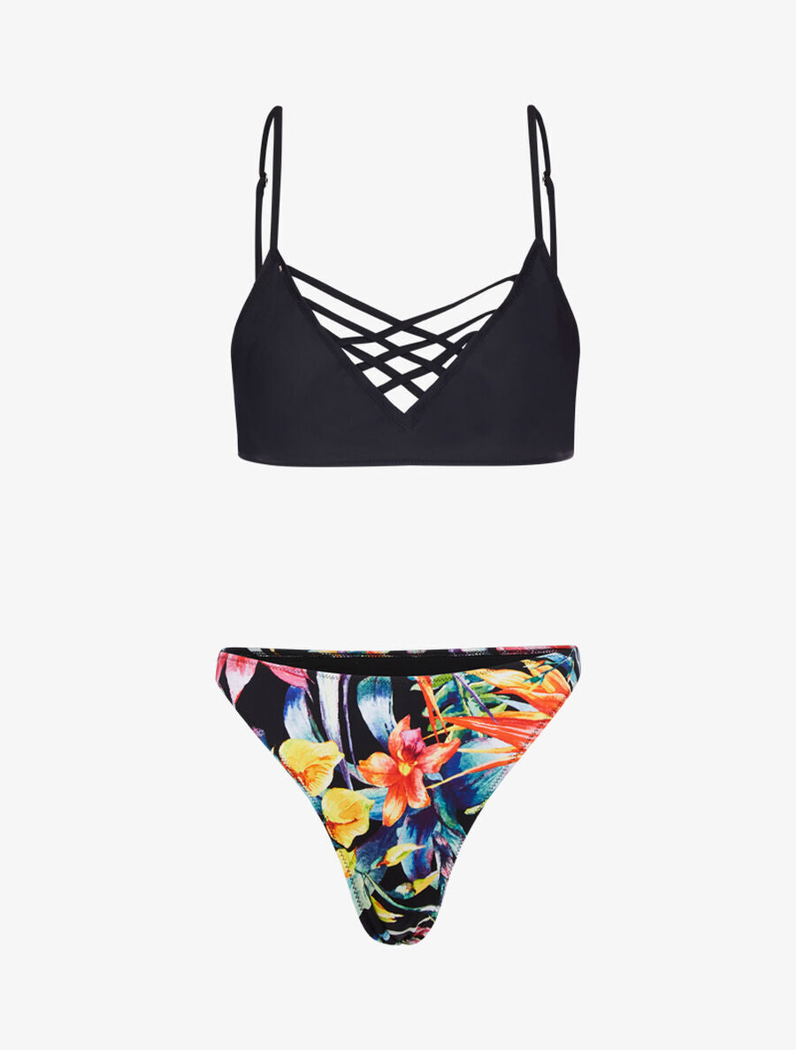 Bikini dépareillé à imprimé floral - Noir - 3