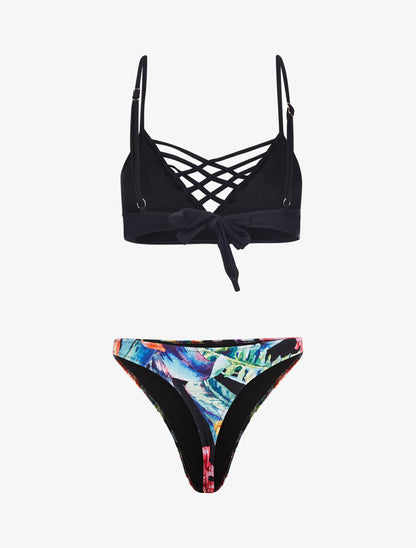 Bikini dépareillé à imprimé floral - Noir - 2