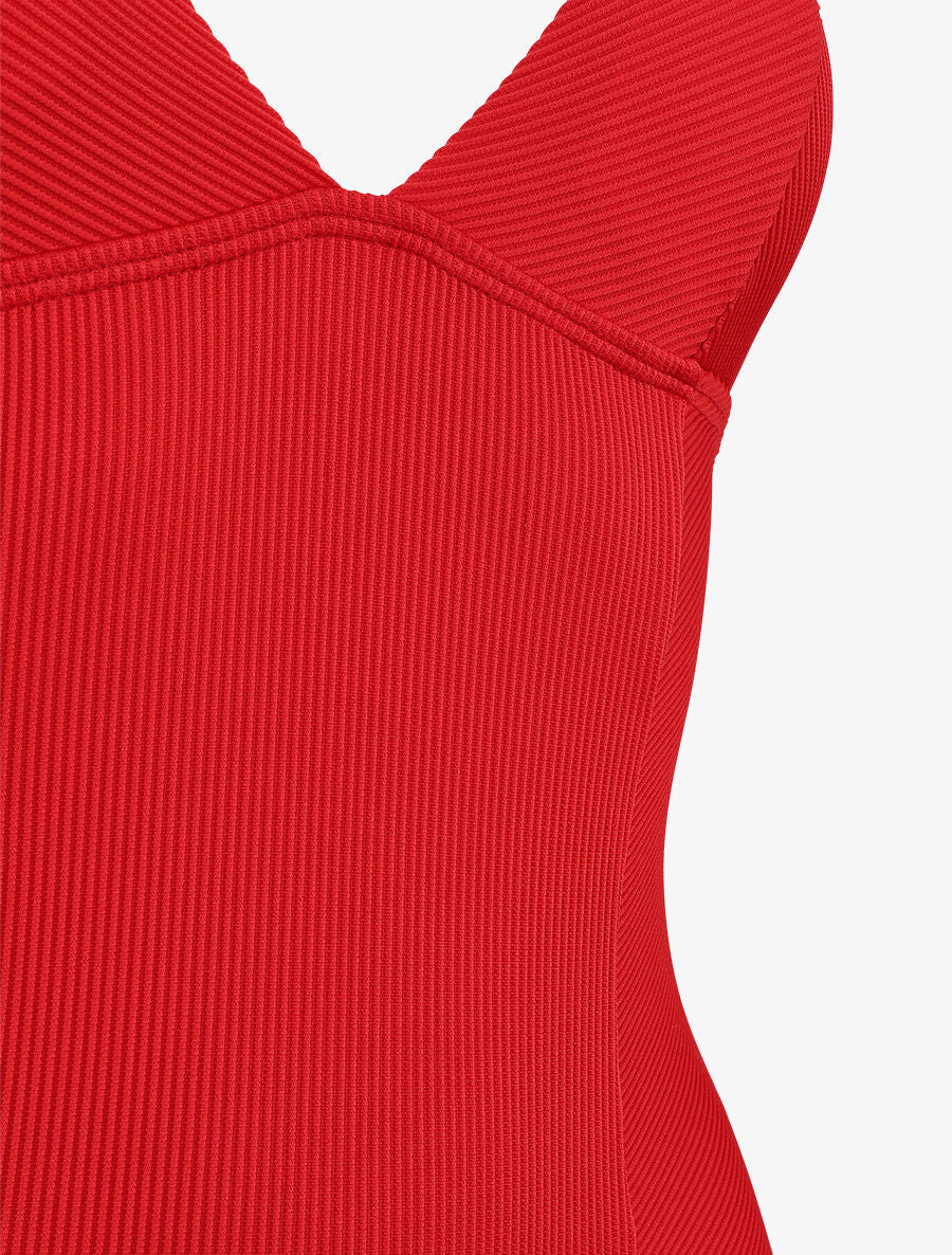 Maillot de bain côtelé à col à V - Rouge - 4
