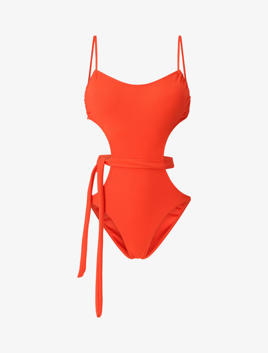 Maillot de bain échancré à lien décoratif - Orange - 1