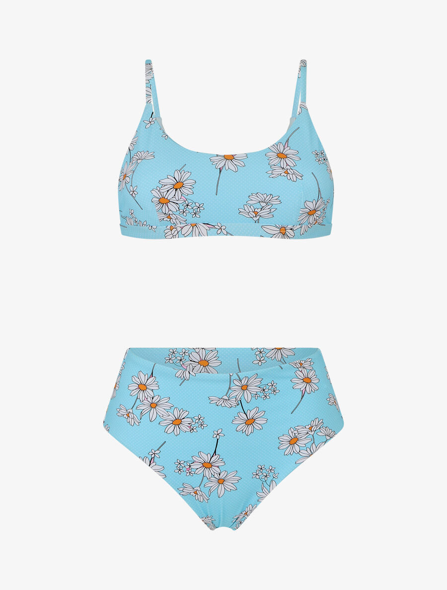 Bikini à imprimé pâquerettes et chouchou - Bleu ciel - 5