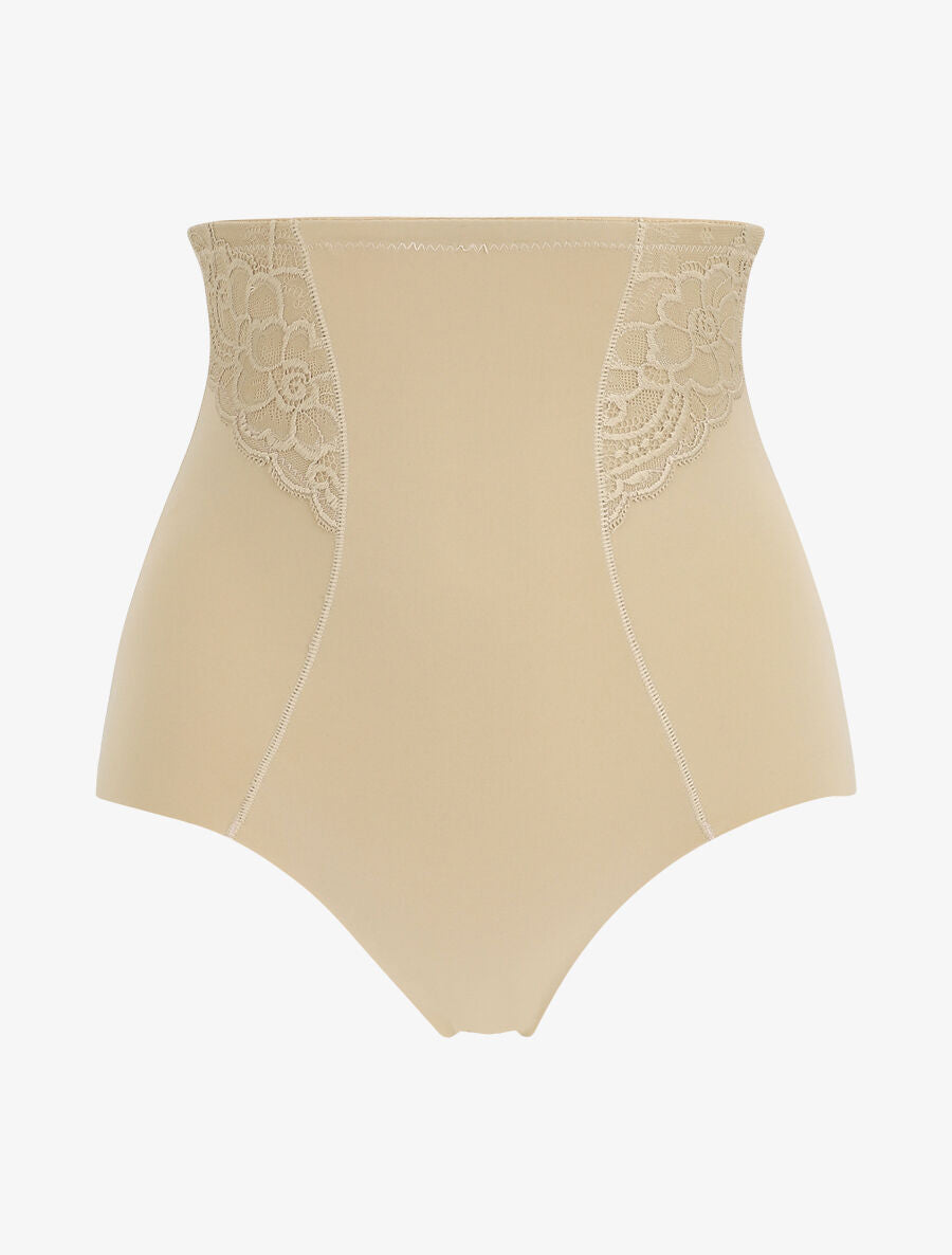 Culotte gainante taille haute en dentelle - Beige - 4