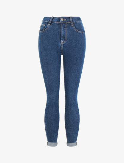 Jean skinny à ourlet - Bleu denim - 1
