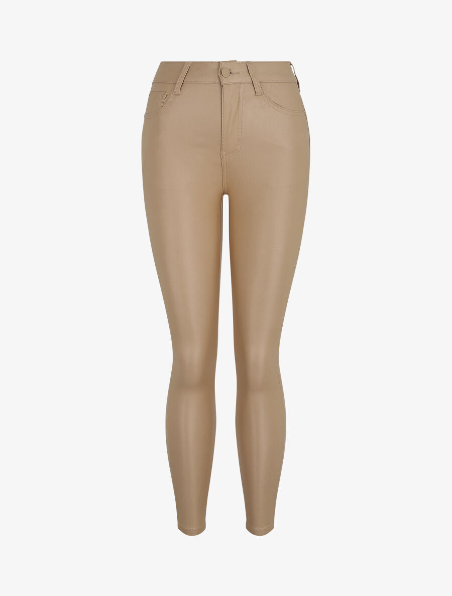 Jean skinny ciré taille haute - Beige - 1