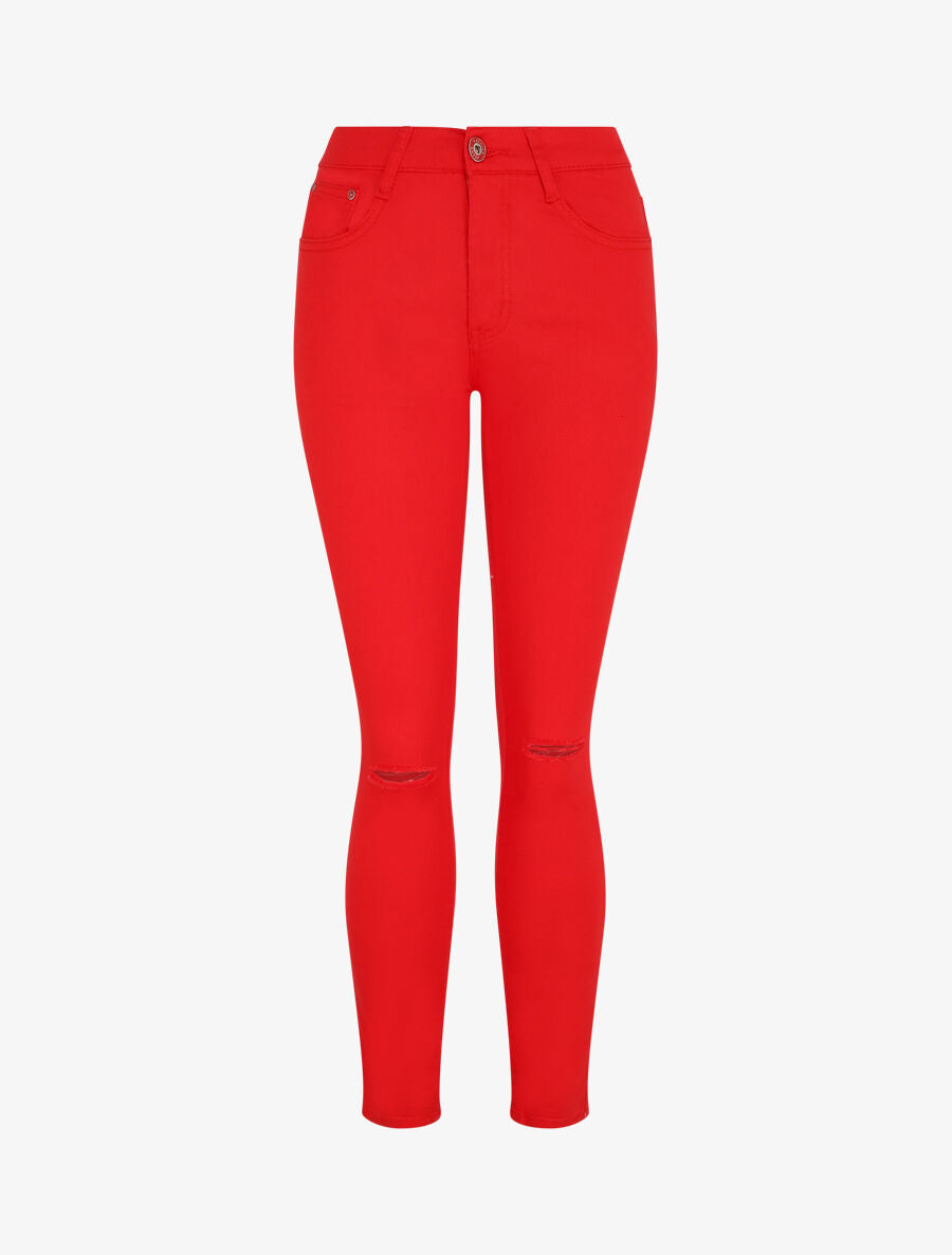 Jean skinny déchiré taille haute - Rouge - 1