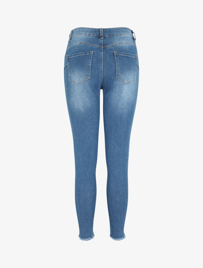 Jean push up à bords effilochés coupe skinny - Bleu - 2