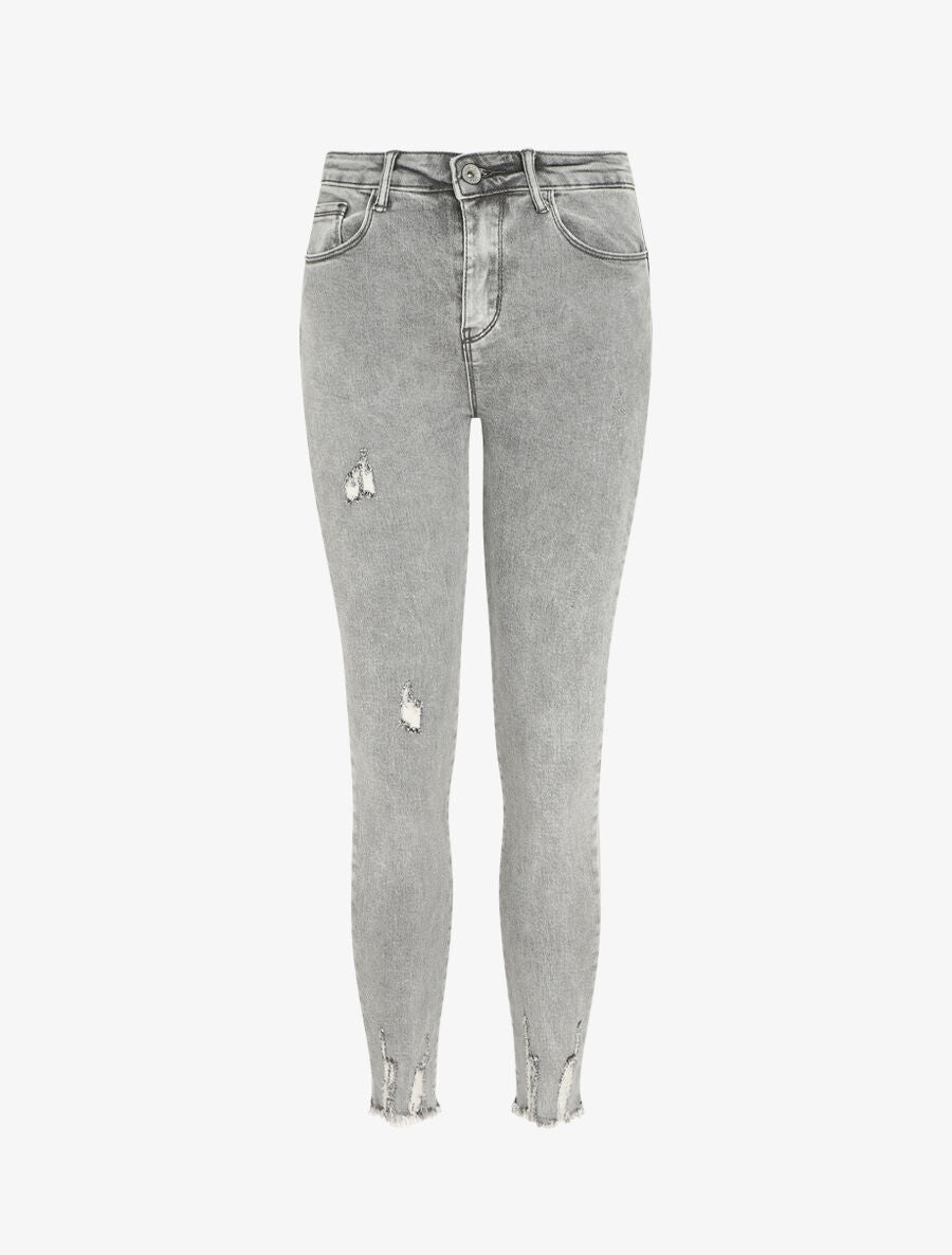 Jean push à bords effilochés coupe skinny - Gris - 5