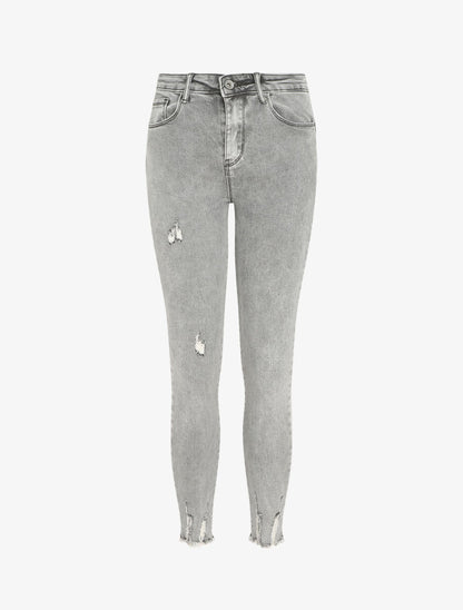 Jean push à bords effilochés coupe skinny - Gris - 5