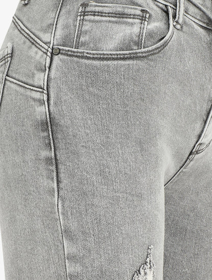 Jean push à bords effilochés coupe skinny - Gris - 3