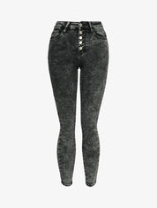 Jeans skinny délavé à fermeture boutonnée - Gris foncé - 1