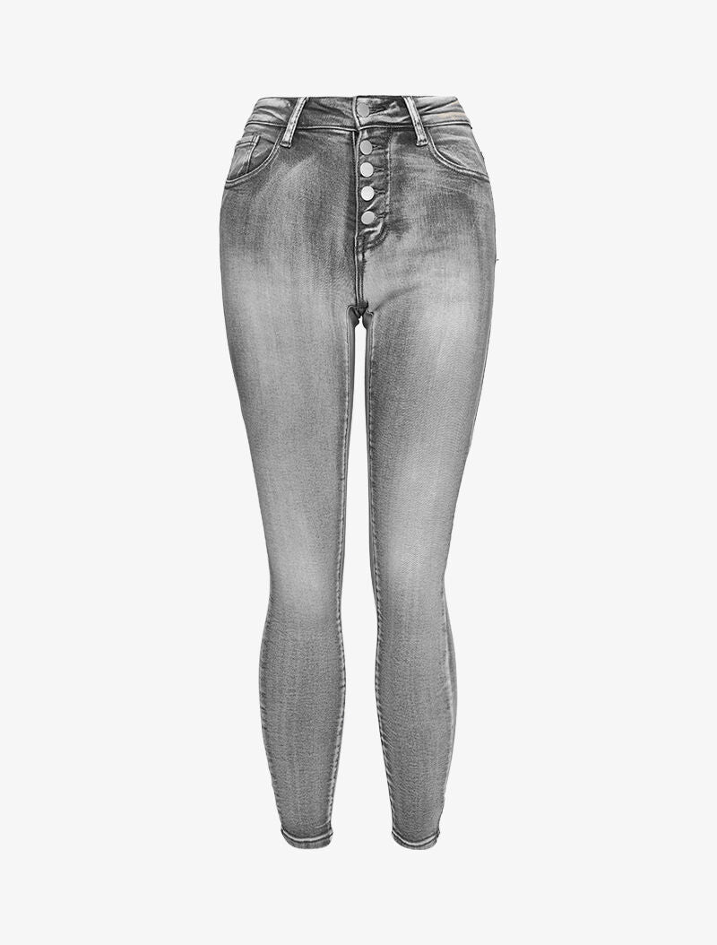 Jeans skinny délavé à fermeture boutonnée - Gris clair - 4