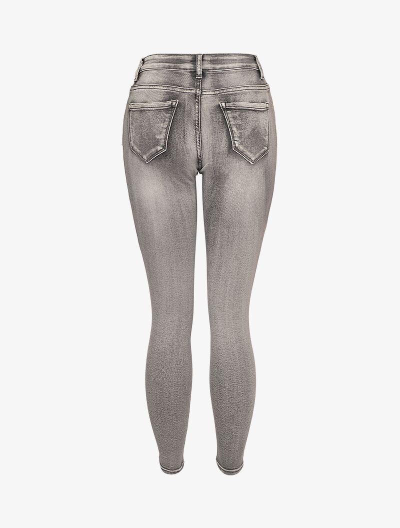 Jeans skinny délavé à fermeture boutonnée - Gris clair - 2