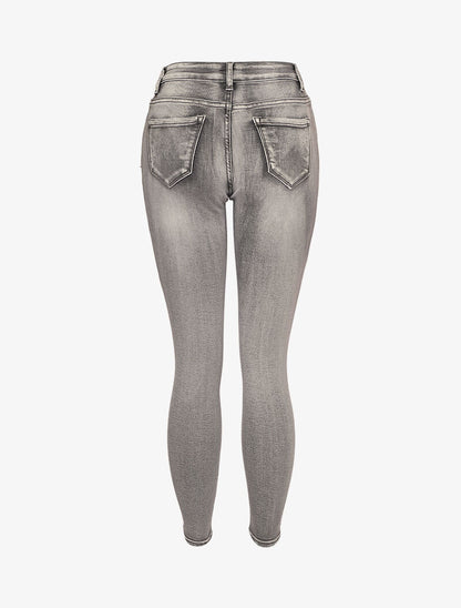 Jeans skinny délavé à fermeture boutonnée - Gris clair - 2