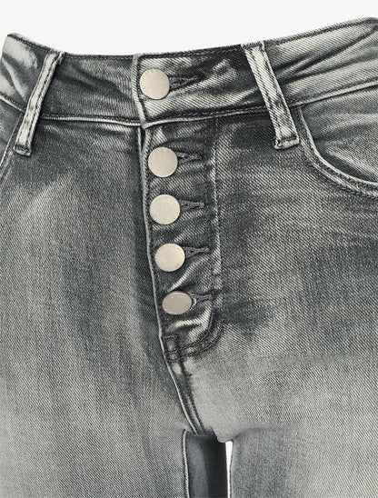 Jeans skinny délavé à fermeture boutonnée - Gris clair - 3