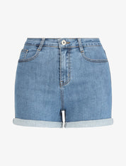 Short en jean droit taille haute - Bleu - 1