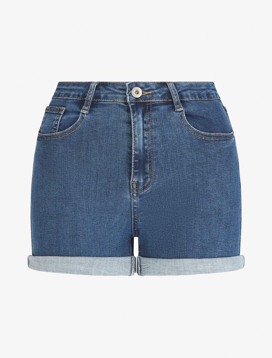 Short en jean droit taille haute - Bleu denim - 4